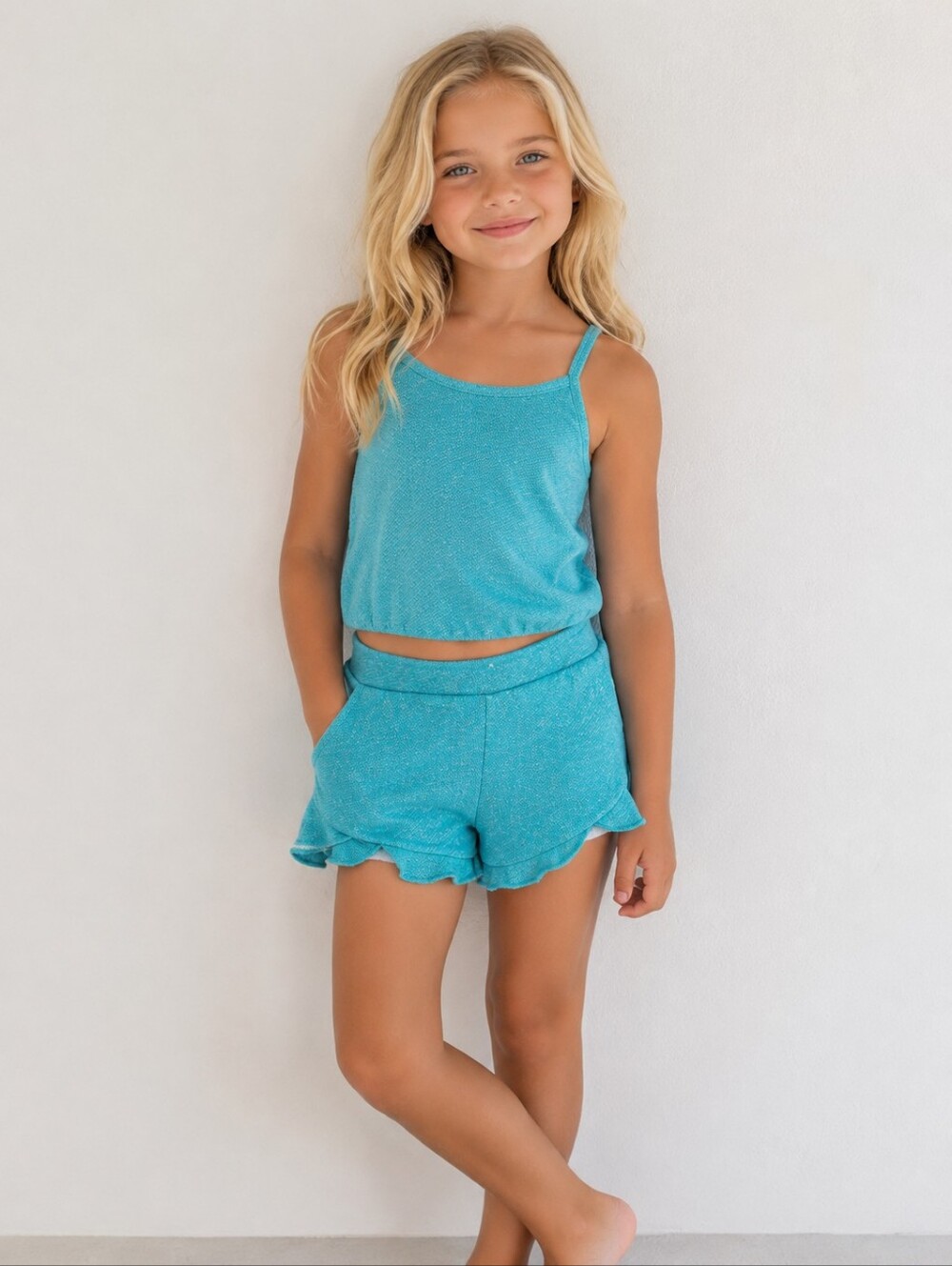 Joyfolie Mia Joy Turquoise Shimmer Ruffle Shorts Girls 5T